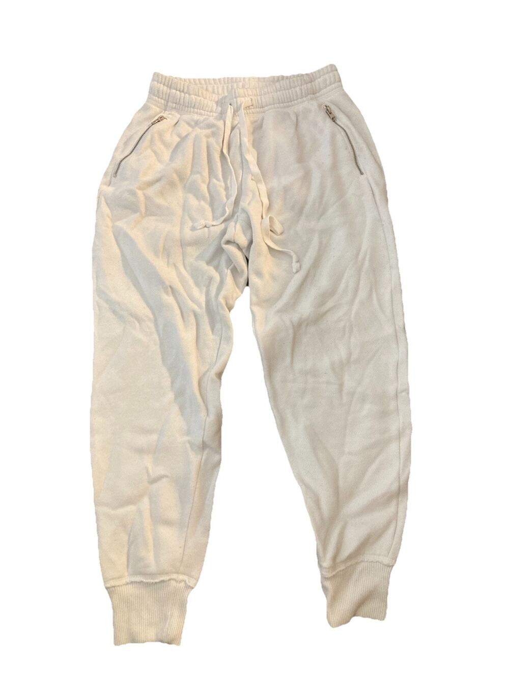 Aerie Womens XS White Cream Fleece Jogger Sweatpants with Zipper Pockets